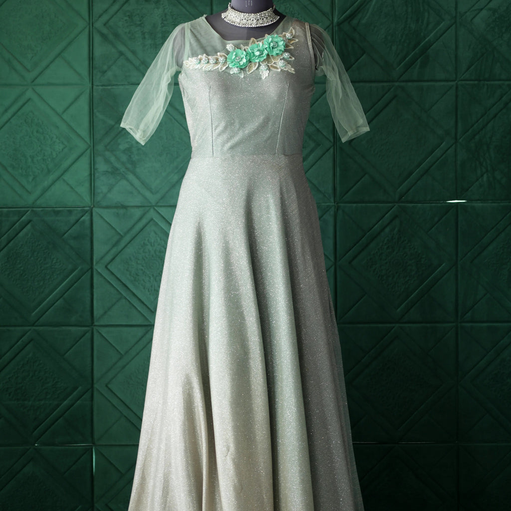 Floral Neckline Party Gown