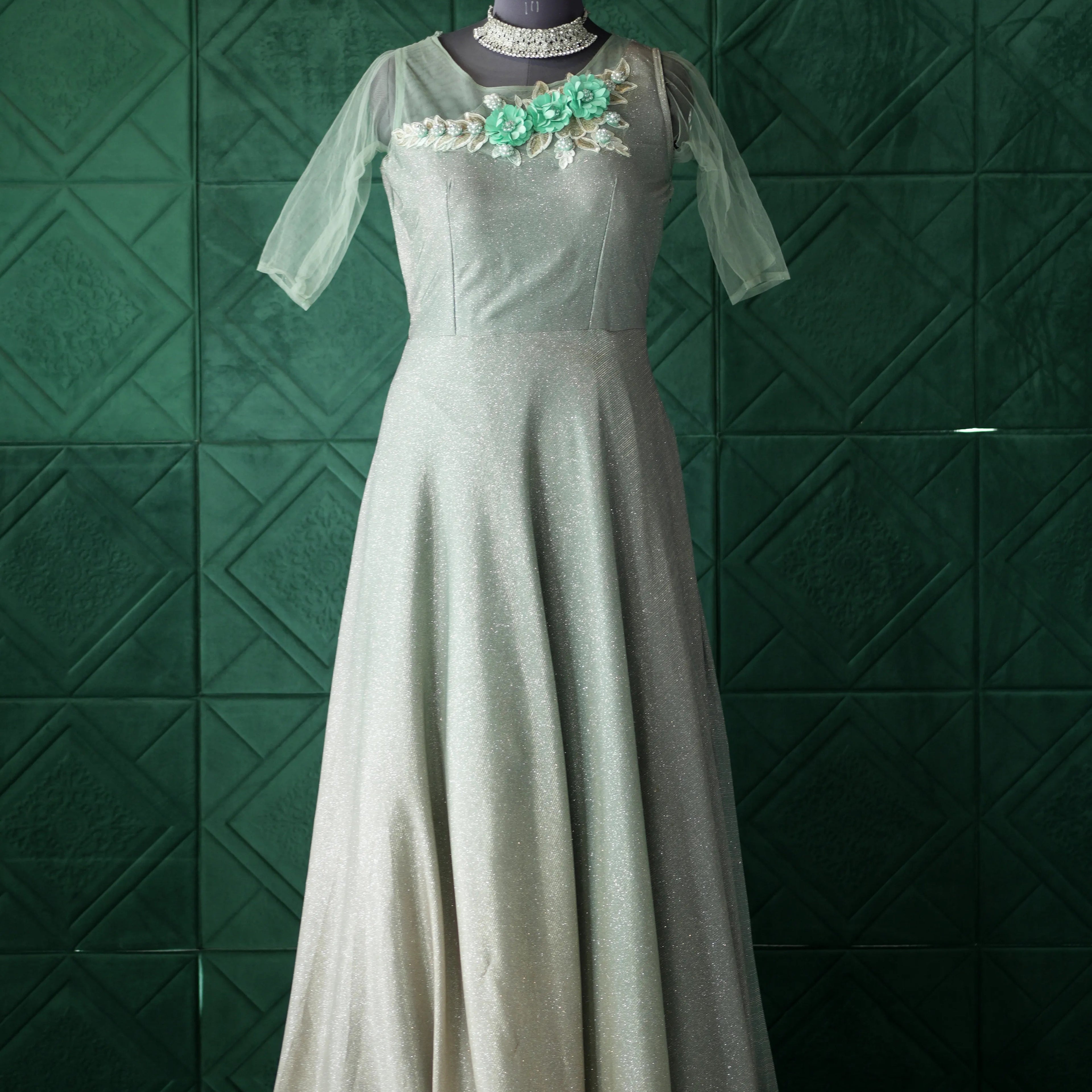 Floral Neckline Party Gown