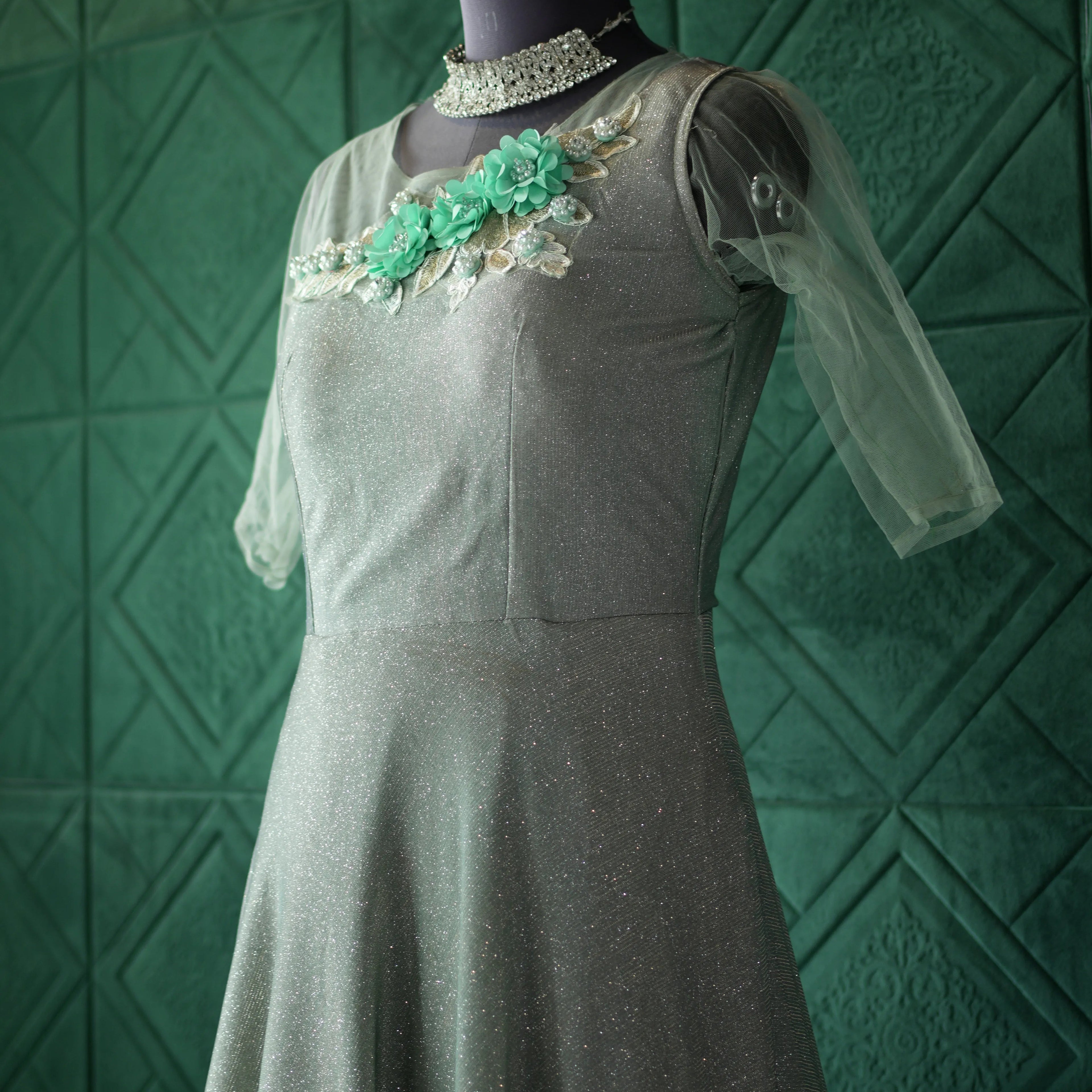 Floral Neckline Party Gown