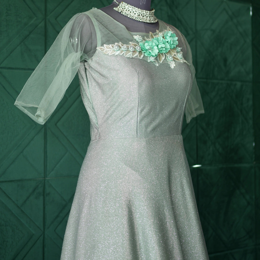 Floral Neckline Party Gown