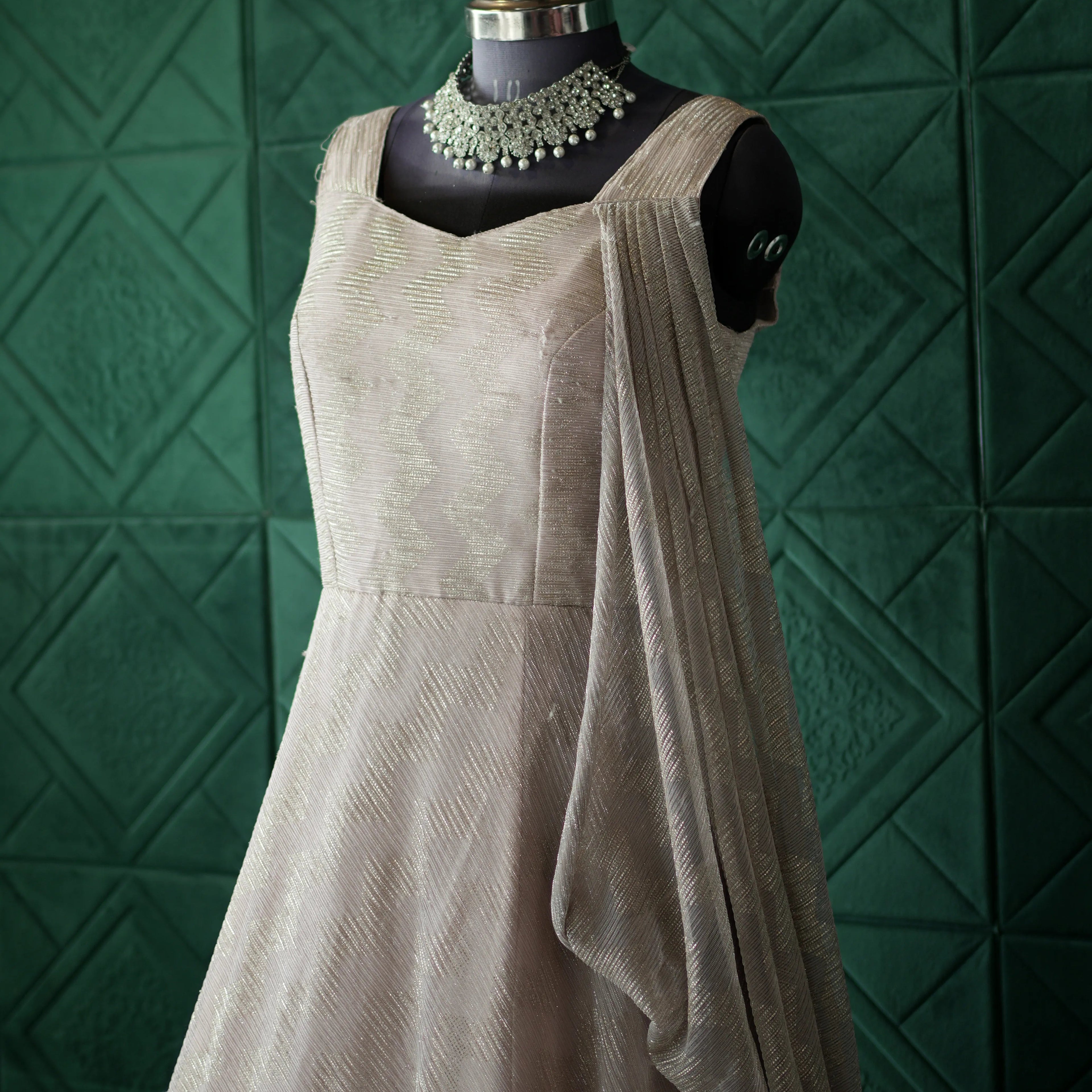 Sleeveless Simple Silver Gown