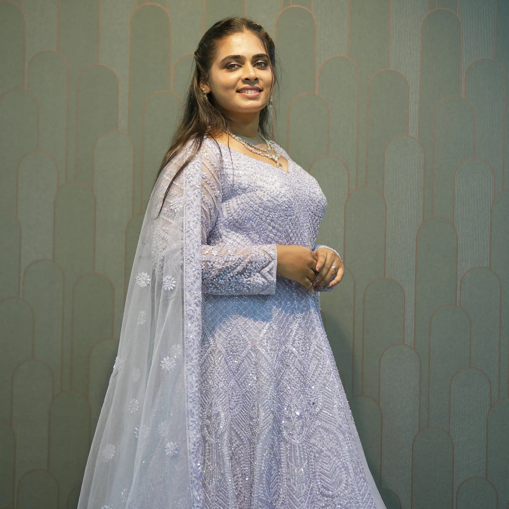 Lilac Arabic Embroidered Lacha Set