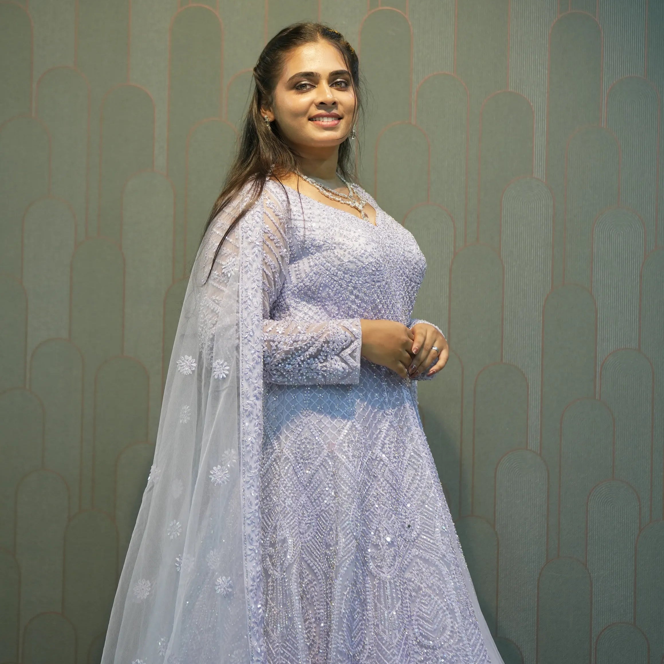 Lilac Arabic Embroidered Lacha Set