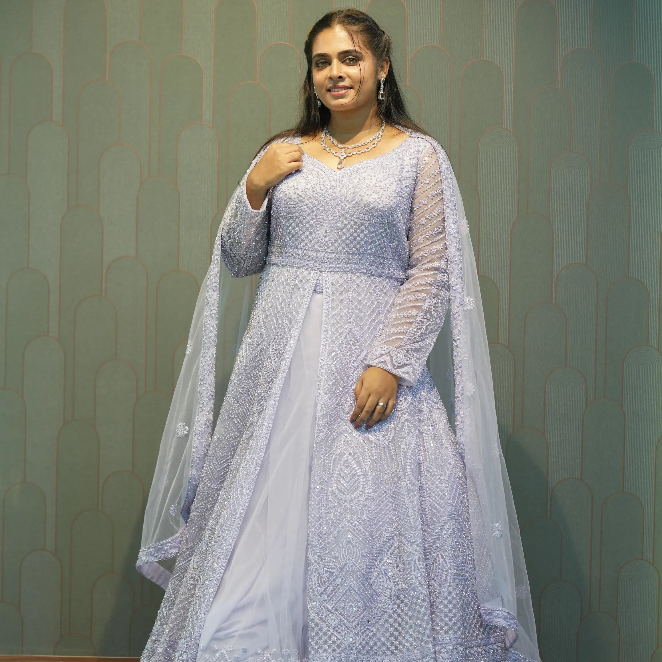 Lilac Arabic Embroidered Lacha Set