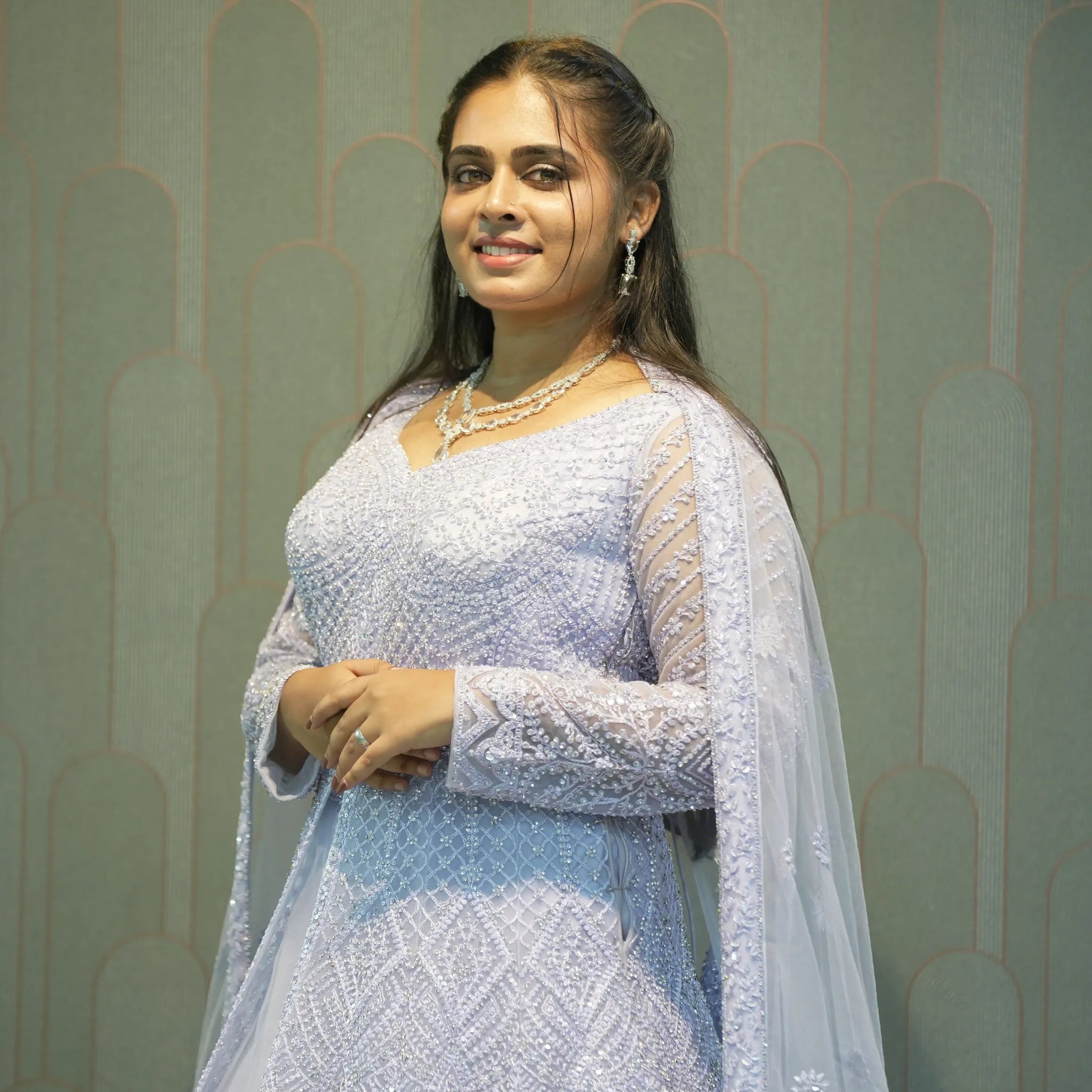 Lilac Arabic Embroidered Lacha Set