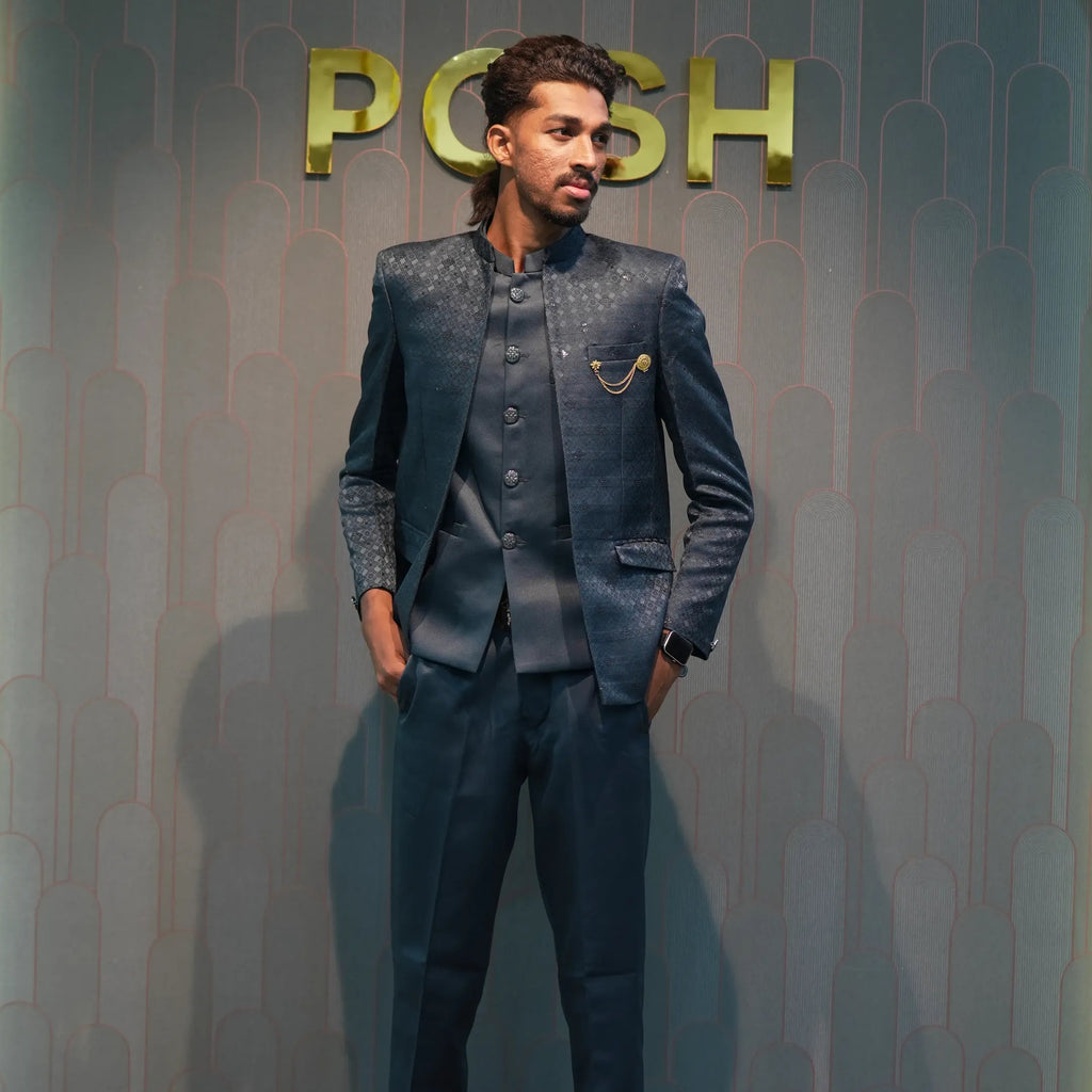 Groom wearing Peacock Green Open Jodhpuri Set for Wedding