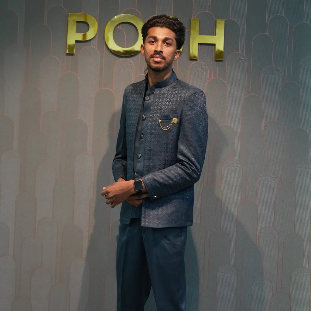 Groom wearing Peacock Green Open Jodhpuri Set for Wedding