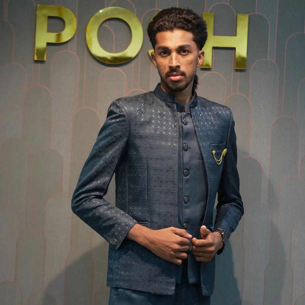 Groom wearing Peacock Green Open Jodhpuri Set for Wedding