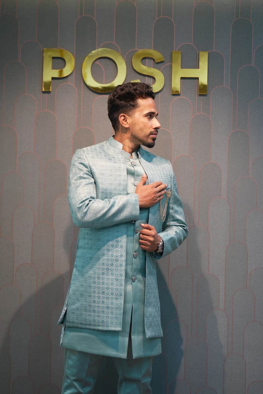 Sky Blue Indo-Western Groom Set