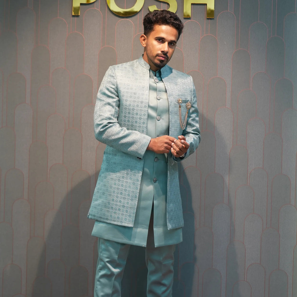 Sky Blue Indo-Western Groom Set