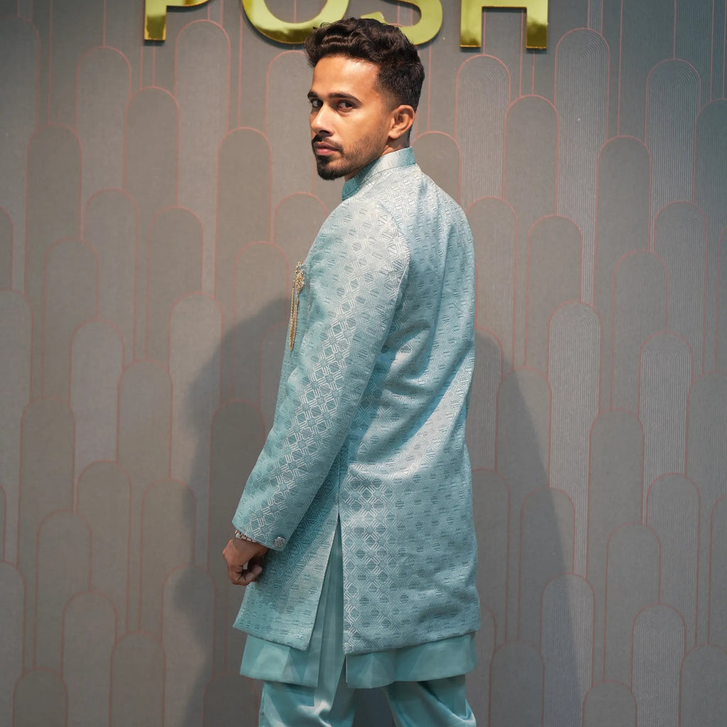 Sky Blue Indo-Western Groom Set