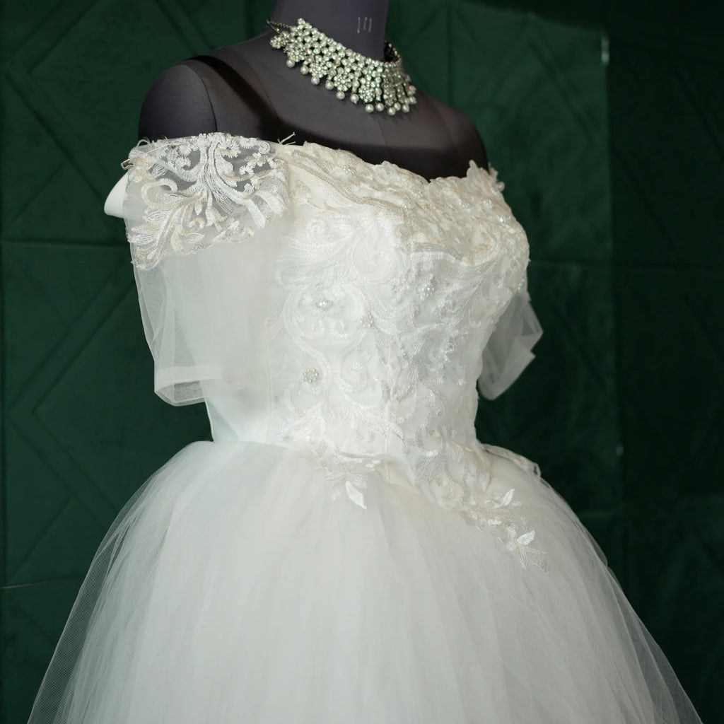 White Off-Shoulder Bridal Gown