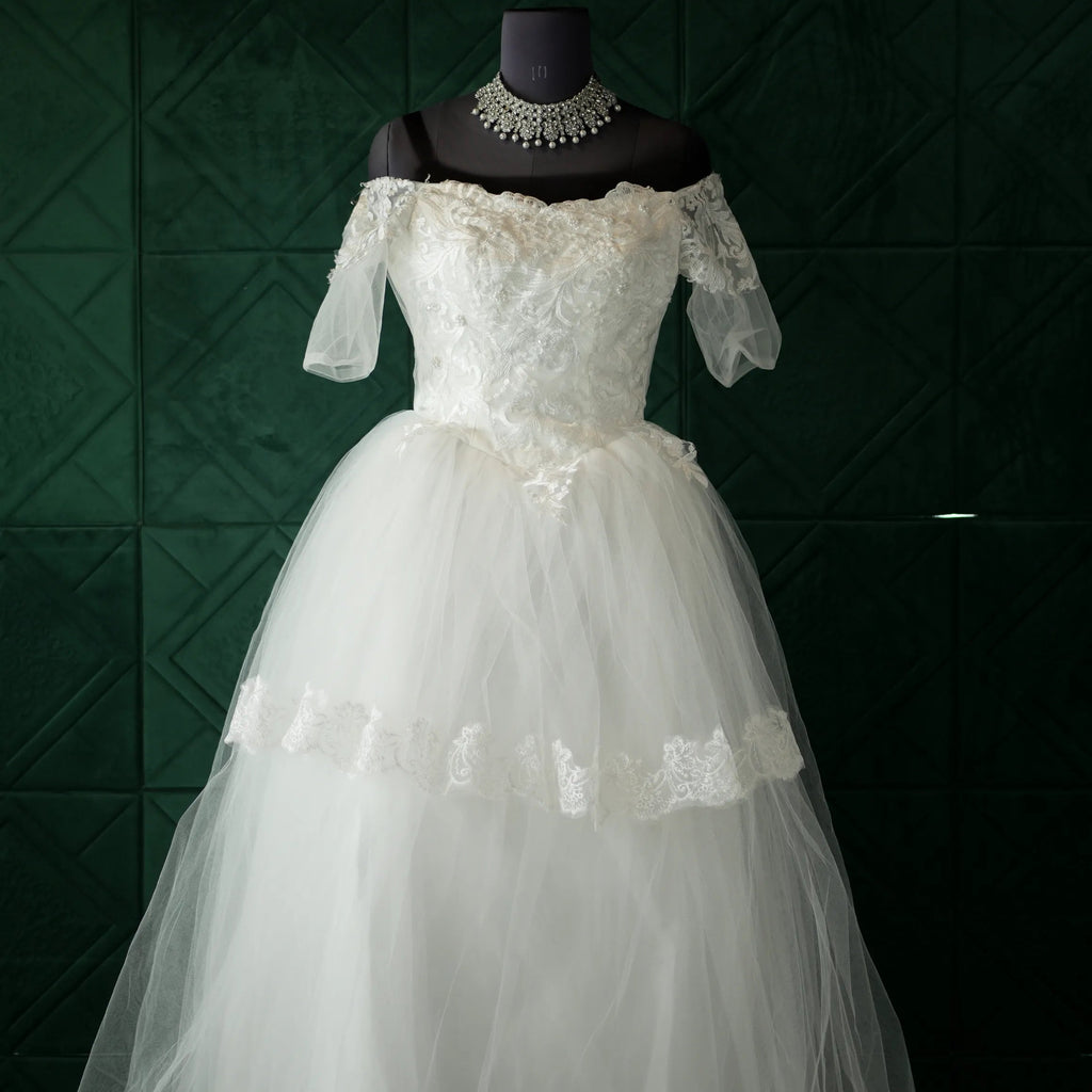 White Off-Shoulder Bridal Gown