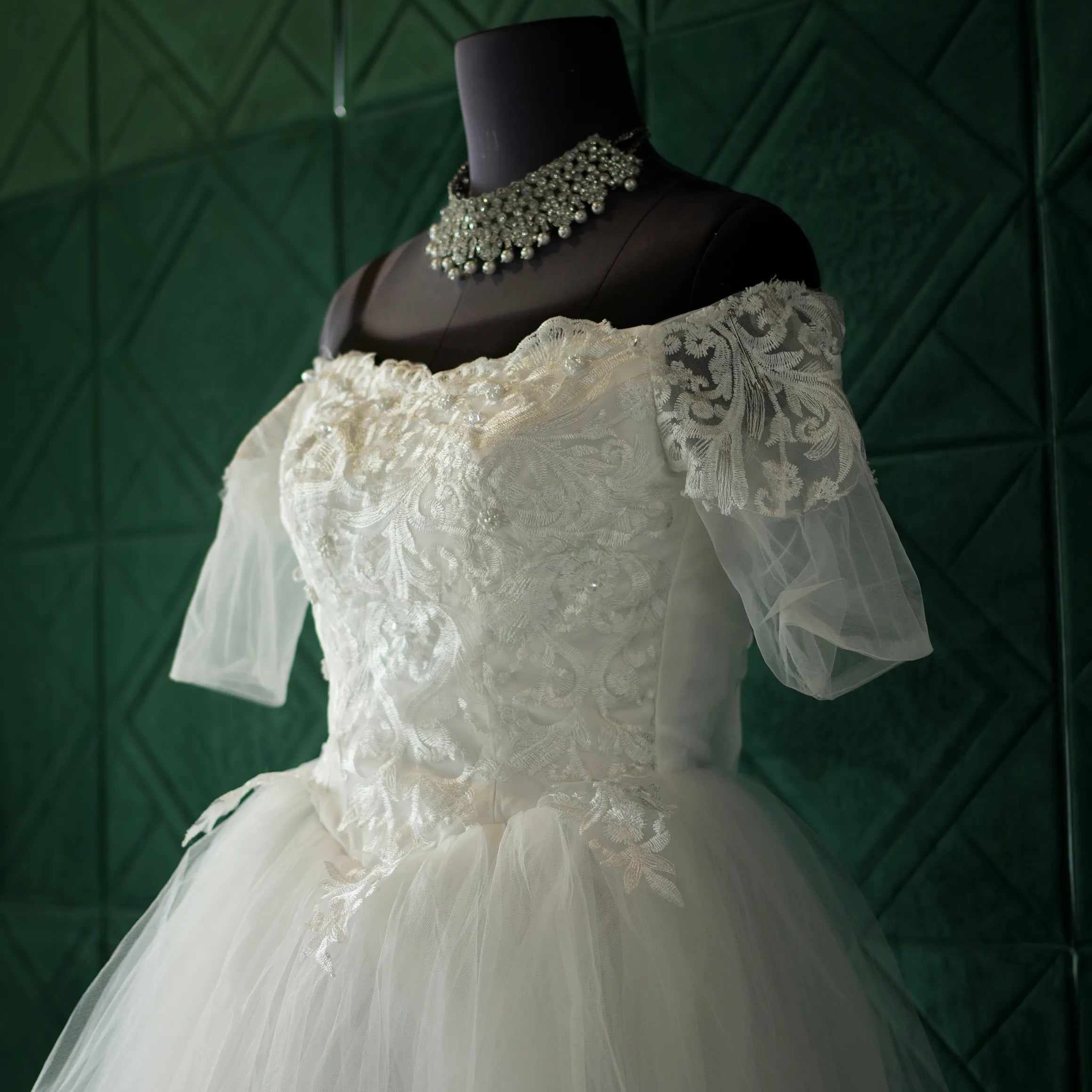 White Off-Shoulder Bridal Gown