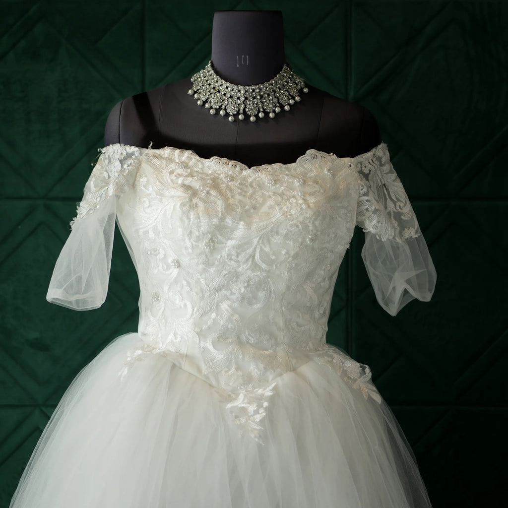 White Off-Shoulder Bridal Gown