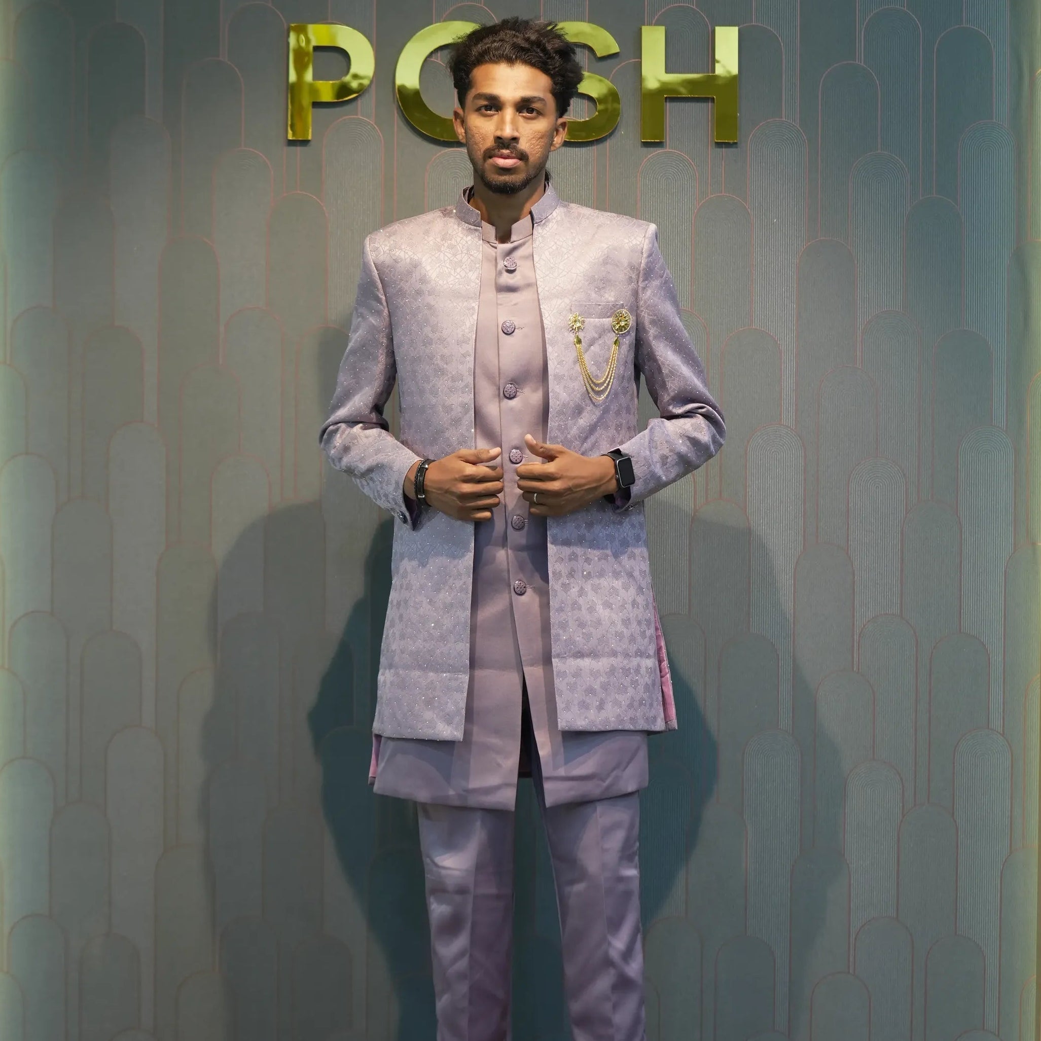 Light Lavender Indo-Western Groom Set