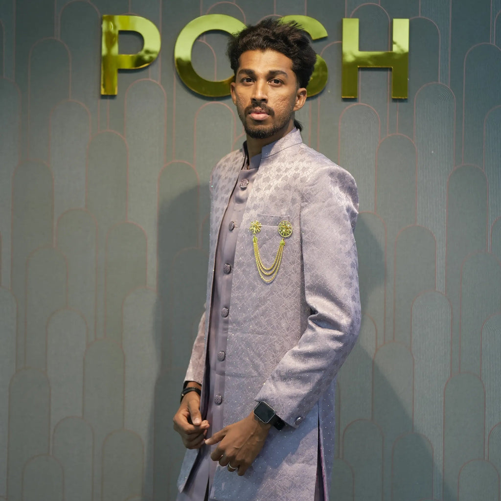 Light Lavender Indo-Western Groom Set