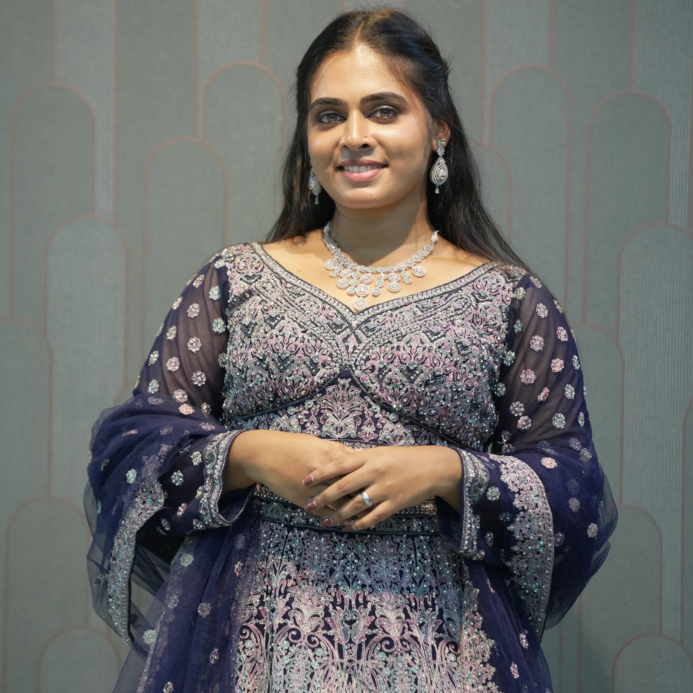 Women Wearing Midnight Blue Crop Top