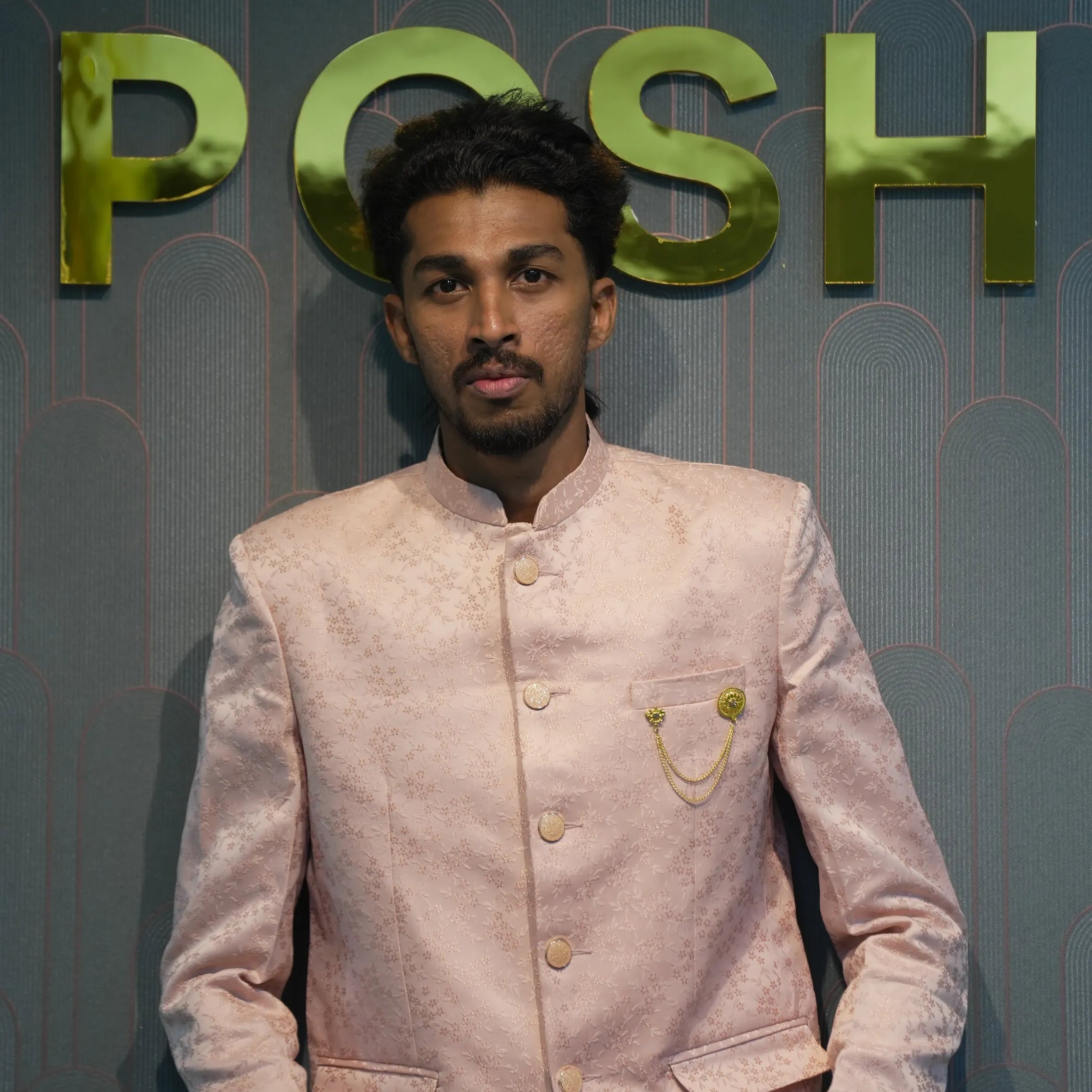 groom rented Peach Closed Jodhpuri Set for wedding