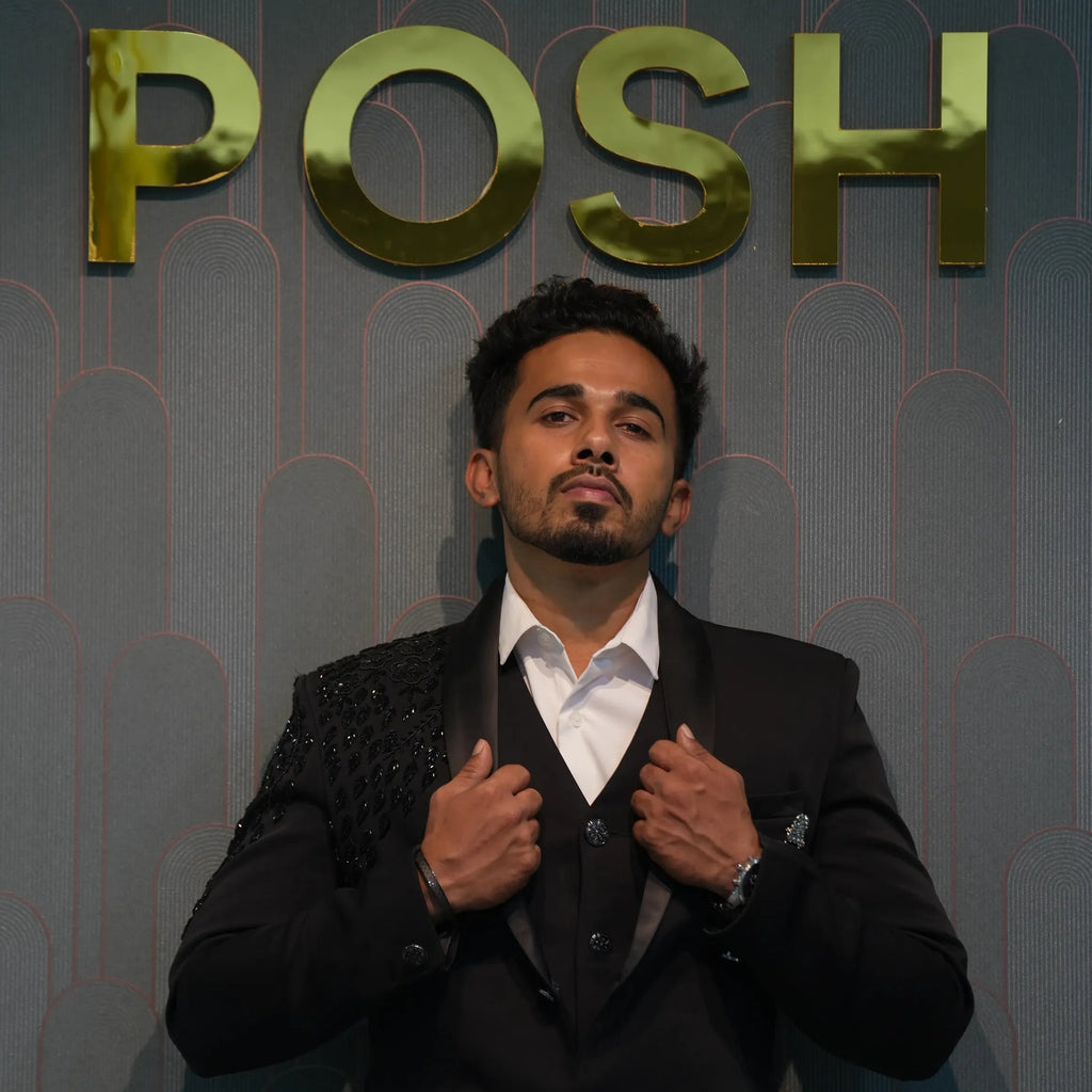 groom wearing Black Tuxedo Groom Suit for wedding