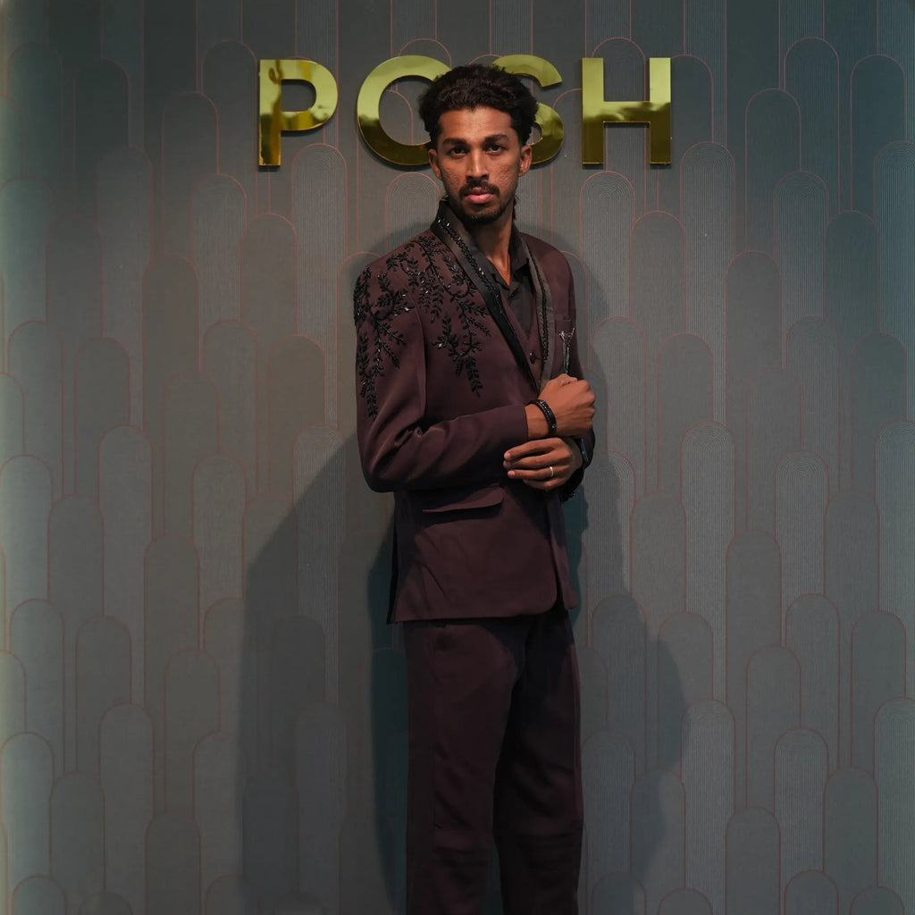 men wearing Brown Embellished Tuxedo Groom Suit