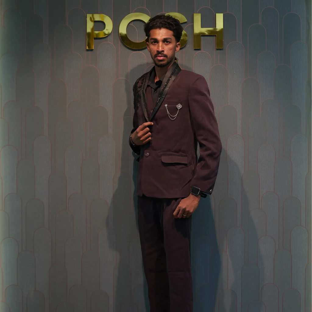 men wearing Brown Embellished Tuxedo Groom Suit