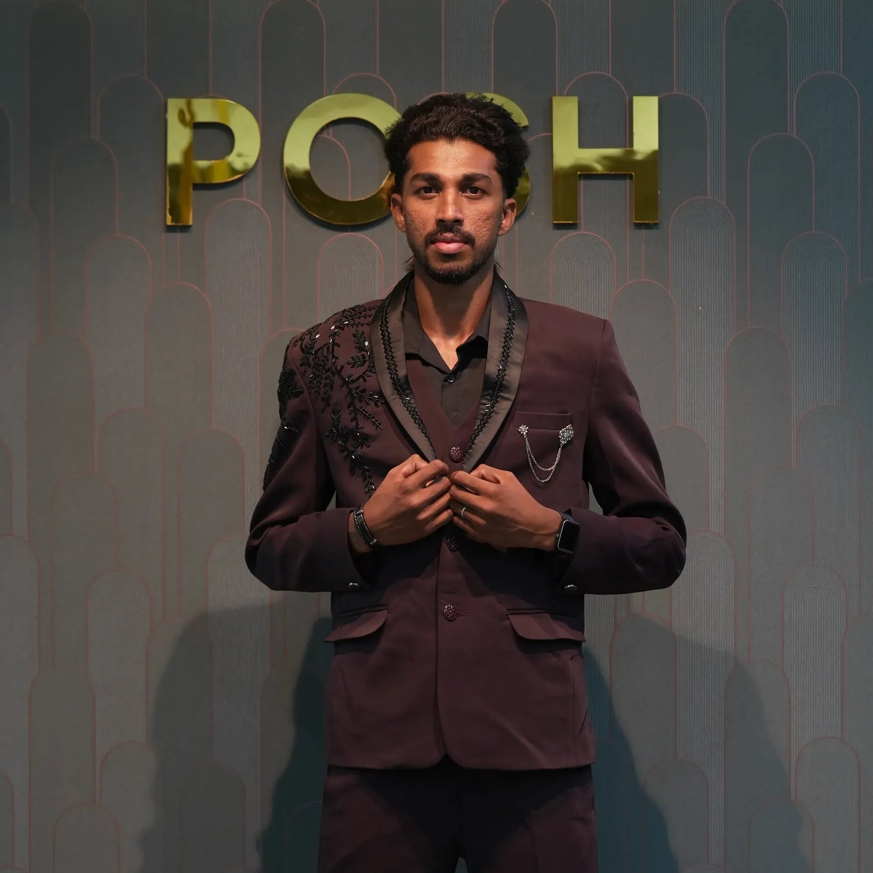 men wearing Brown Embellished Tuxedo Groom Suit