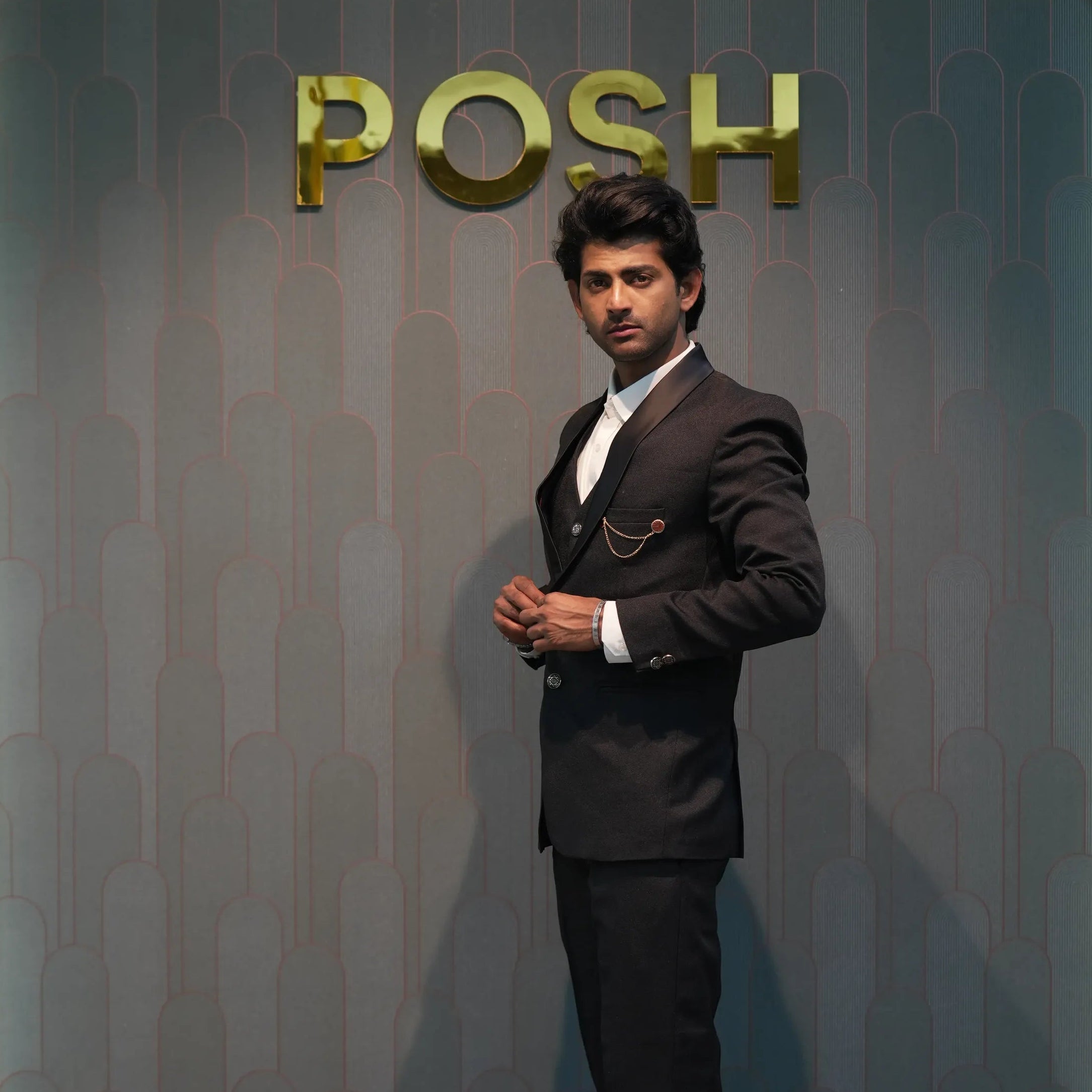 Men Wearing Black Three-Piece Groom Suit