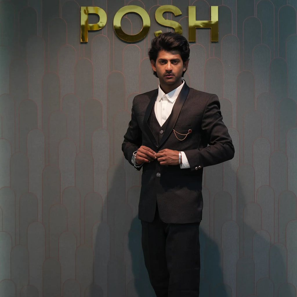Men Wearing Black Three-Piece Groom Suit