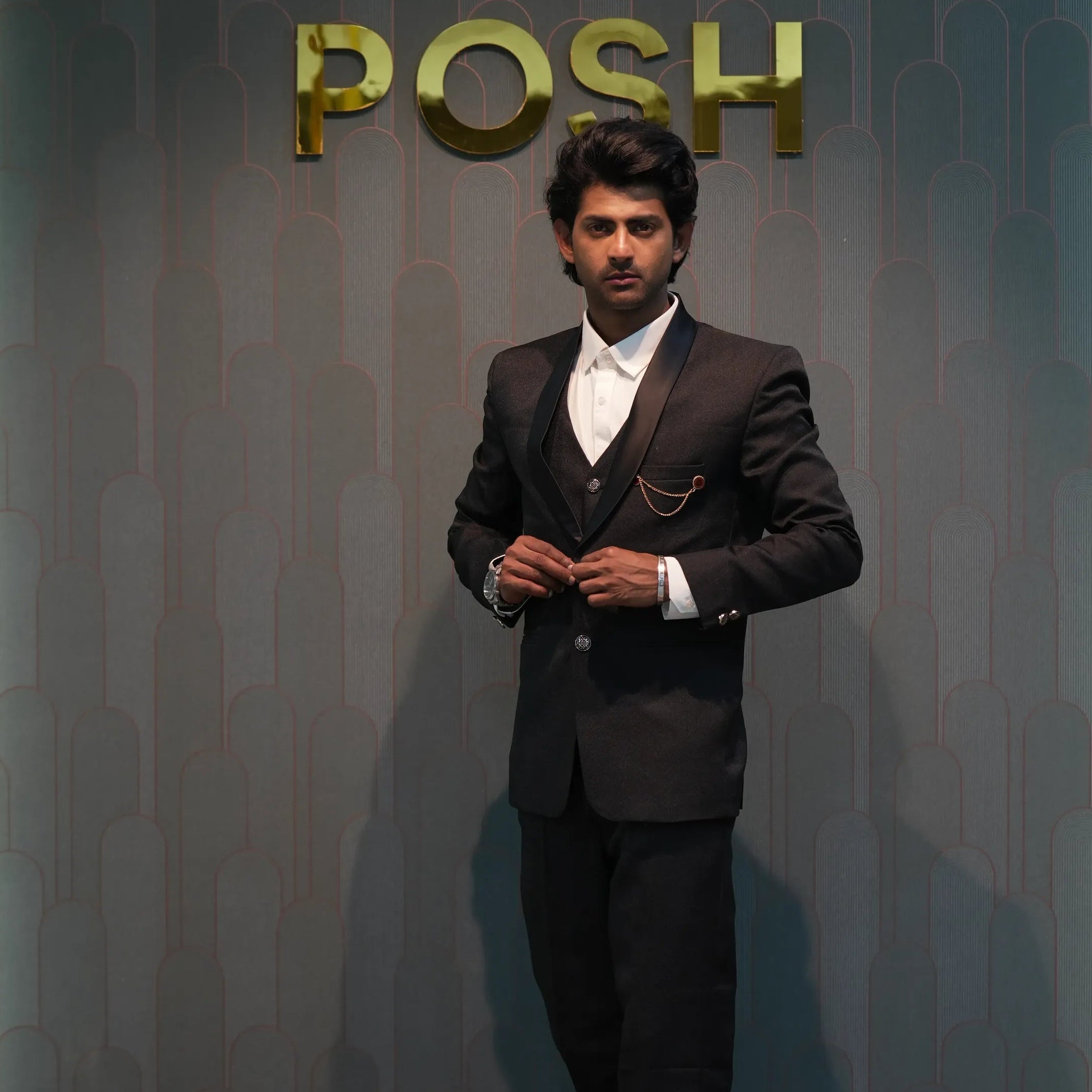 Men Wearing Black Three-Piece Groom Suit