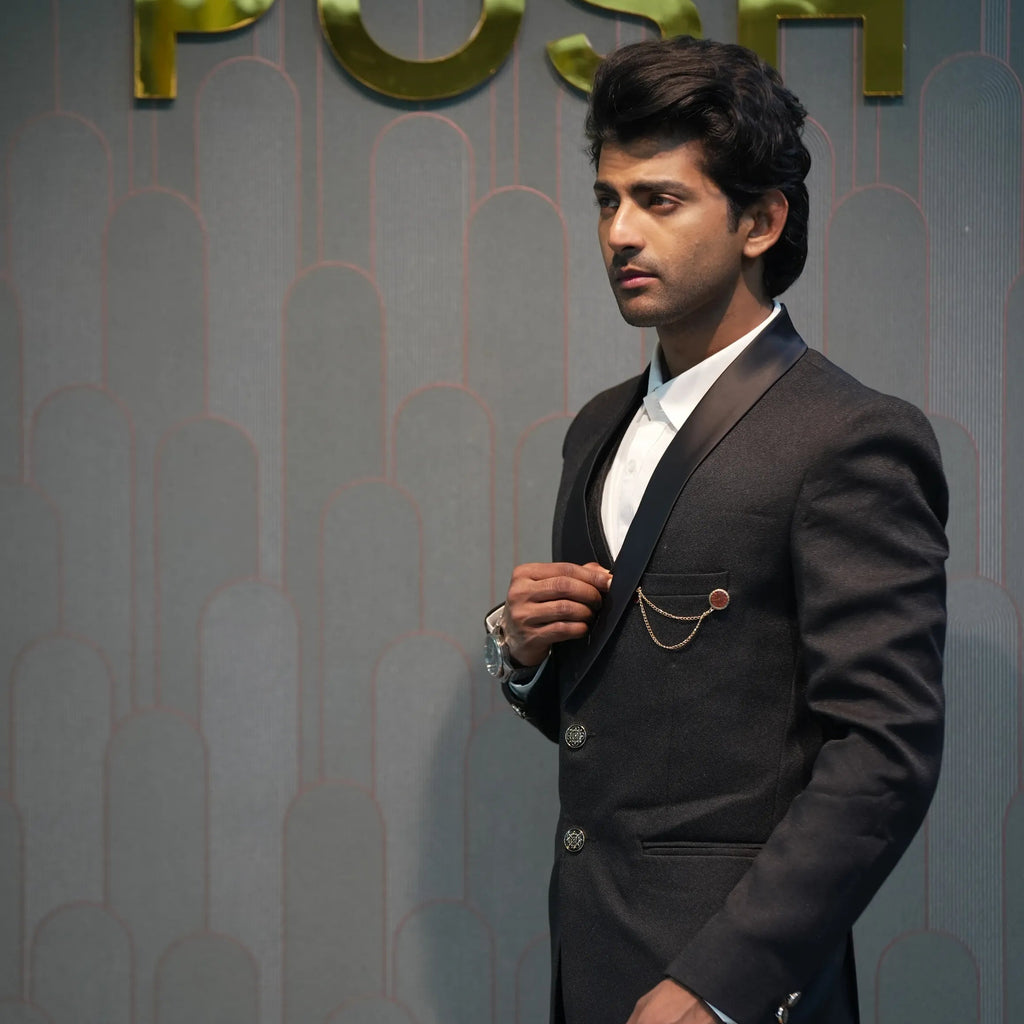 Men Wearing Black Three-Piece Groom Suit