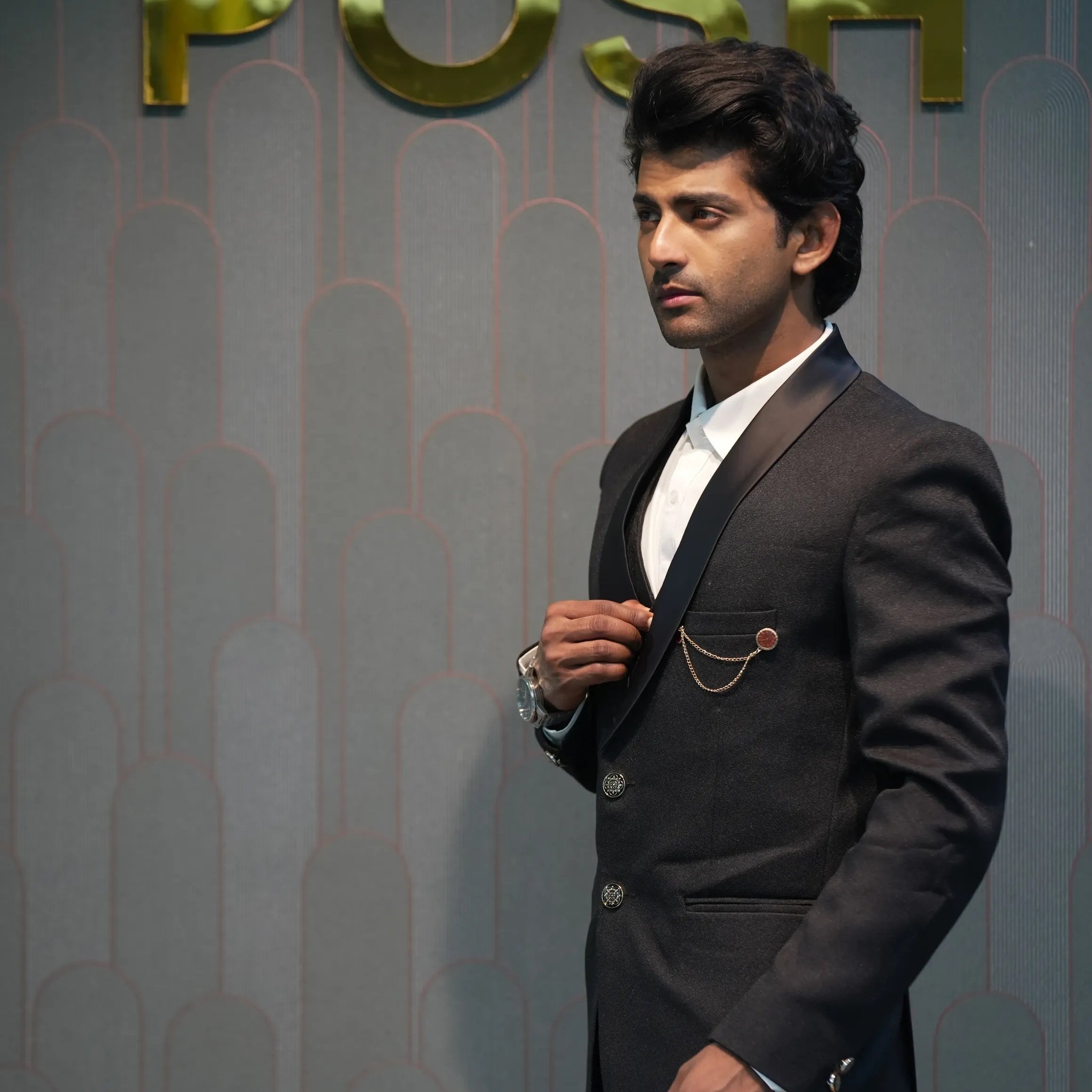 Men Wearing Black Three-Piece Groom Suit