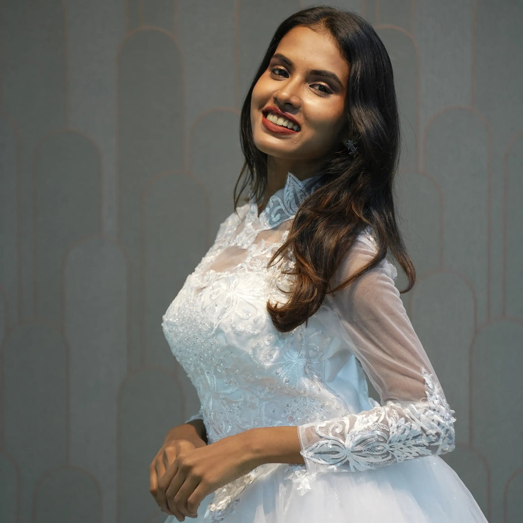 Elegant White High-Neck Bridal Gown