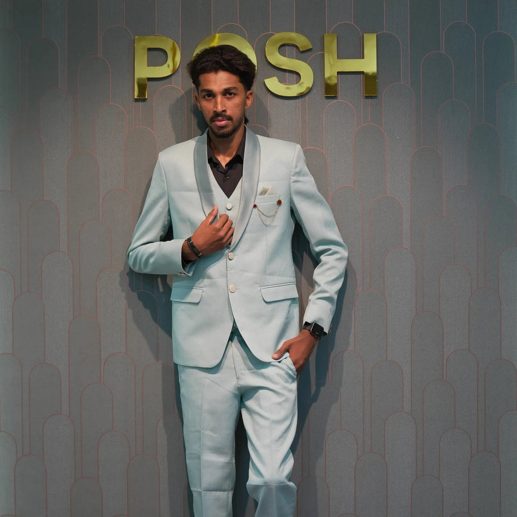 Pastel Blue Three-Piece Groom Suit