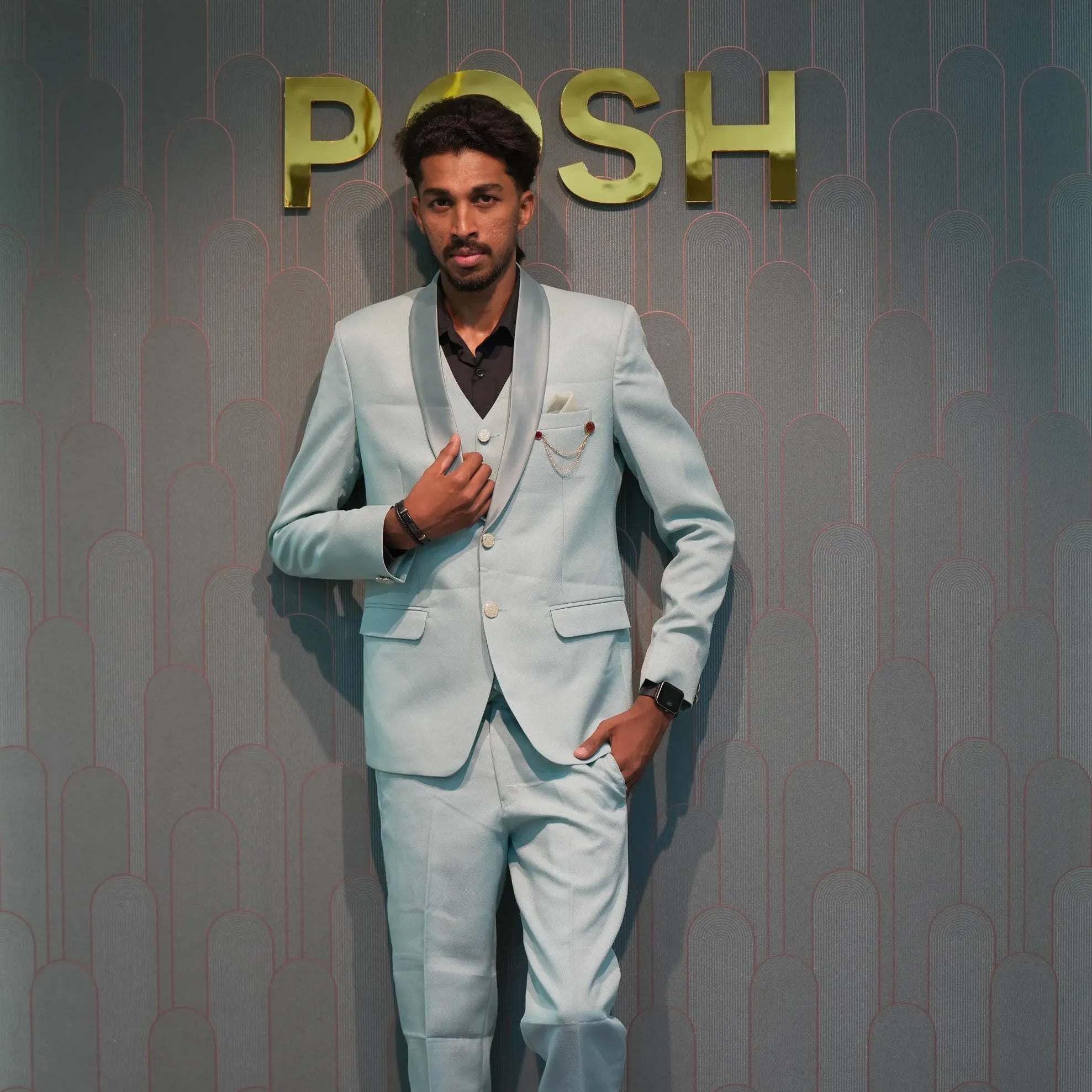 Pastel Blue Three-Piece Groom Suit