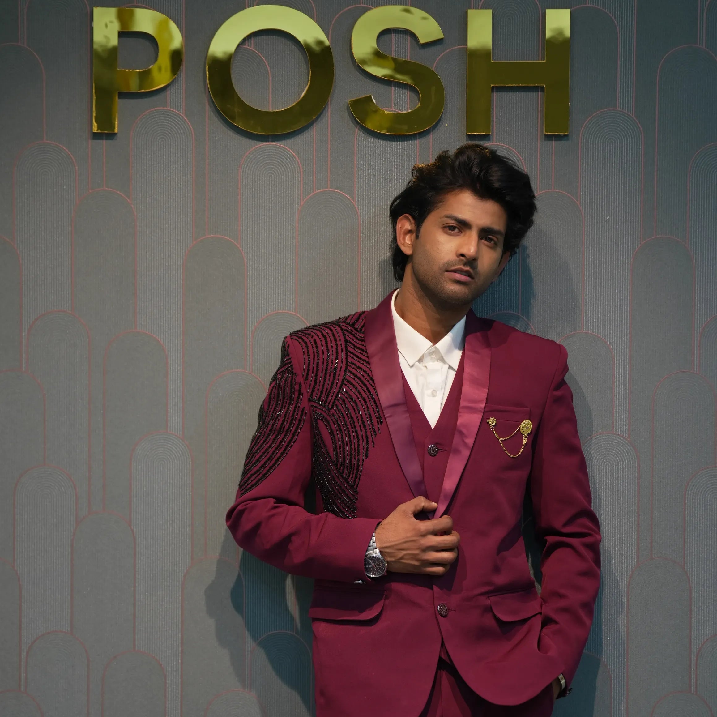 Regal Maroon Three-Piece Suit