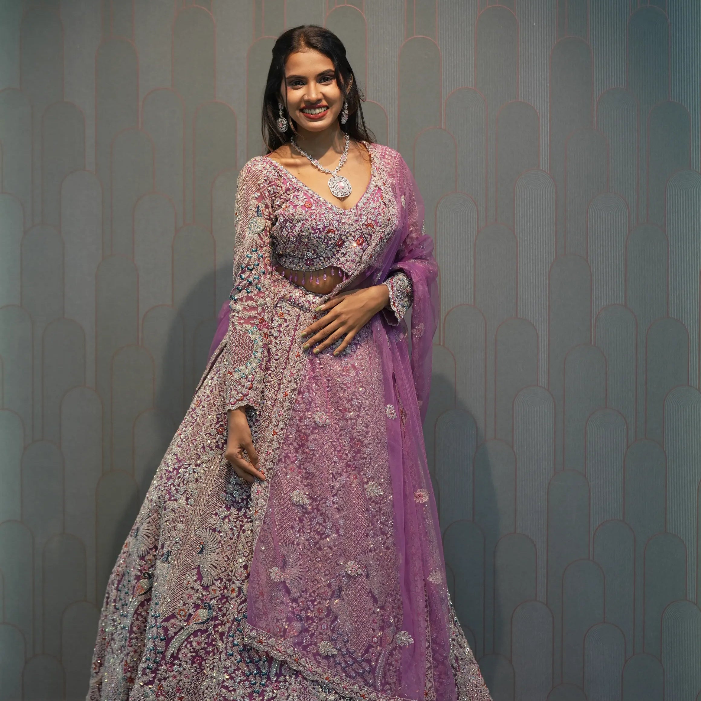 Lavender Heavy Embellished Crop Top