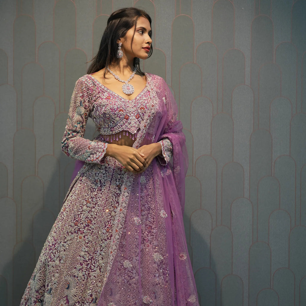 Lavender Heavy Embellished Crop Top