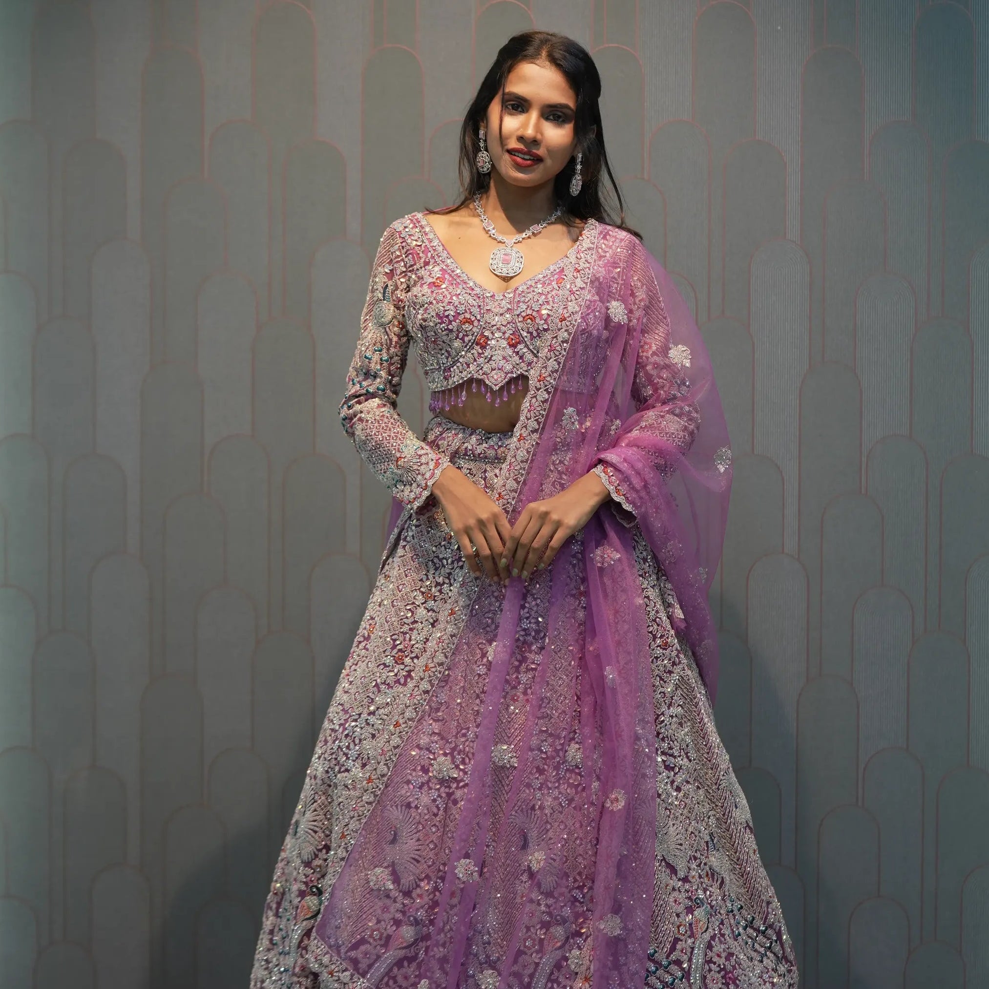 Lavender Heavy Embellished Crop Top