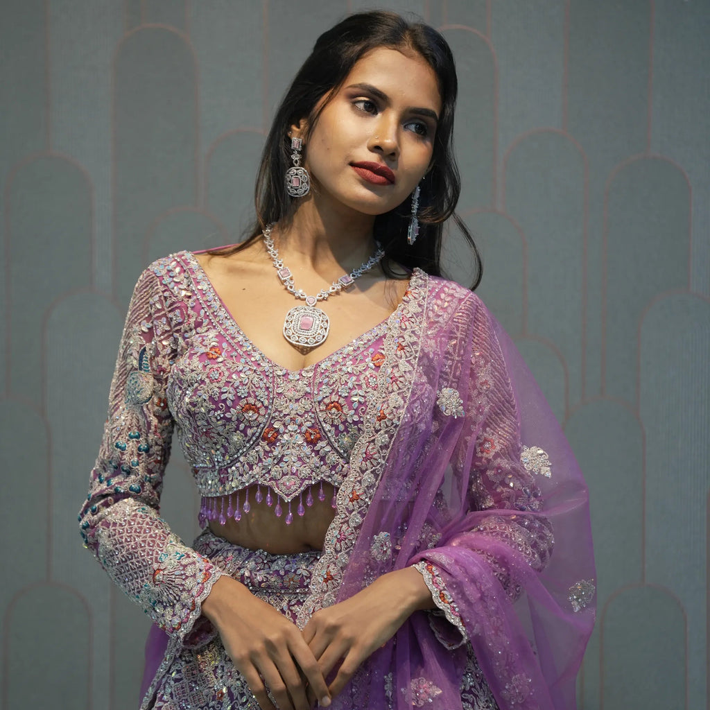 Lavender Heavy Embellished Crop Top