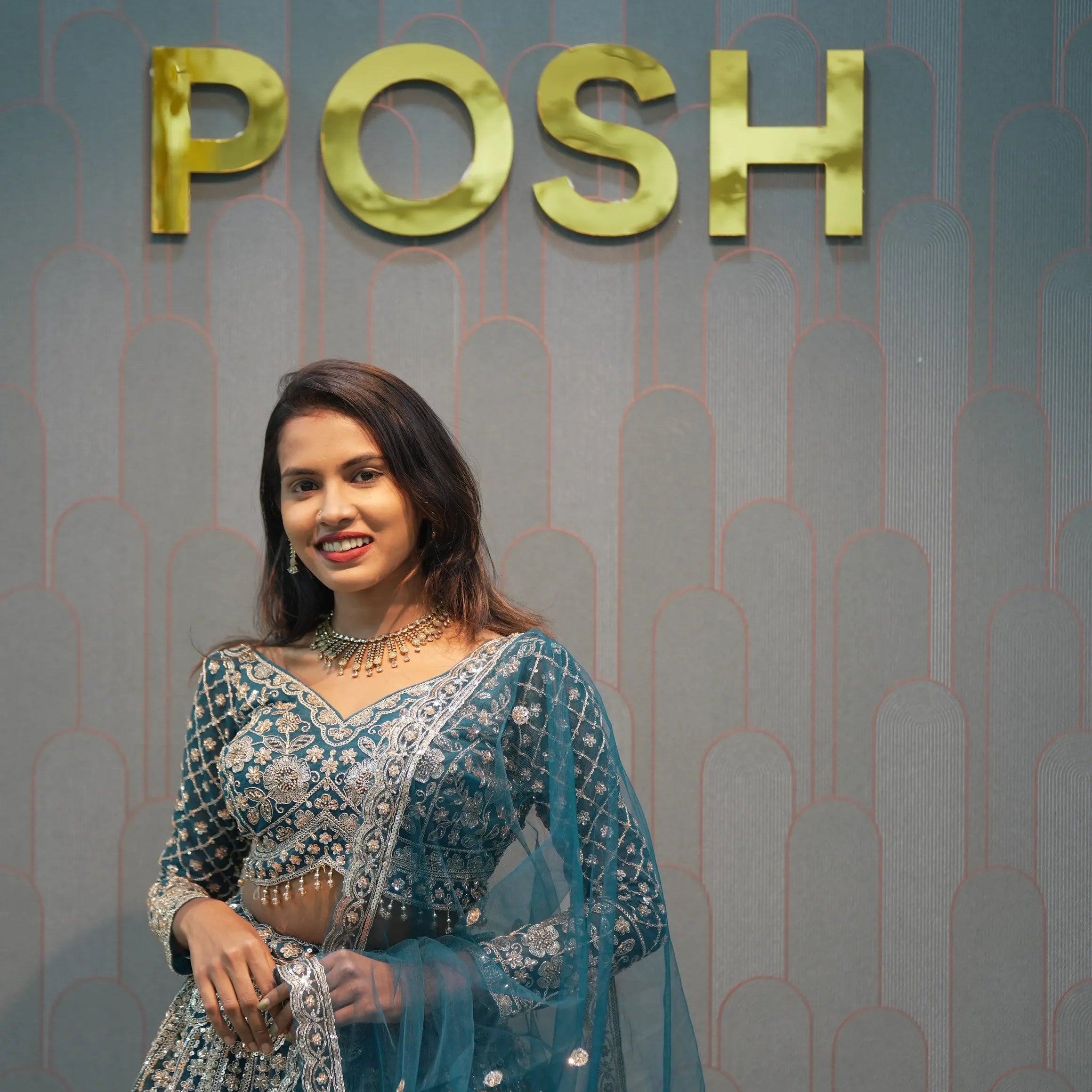 Peacock Blue Heavy Embellished Crop Top