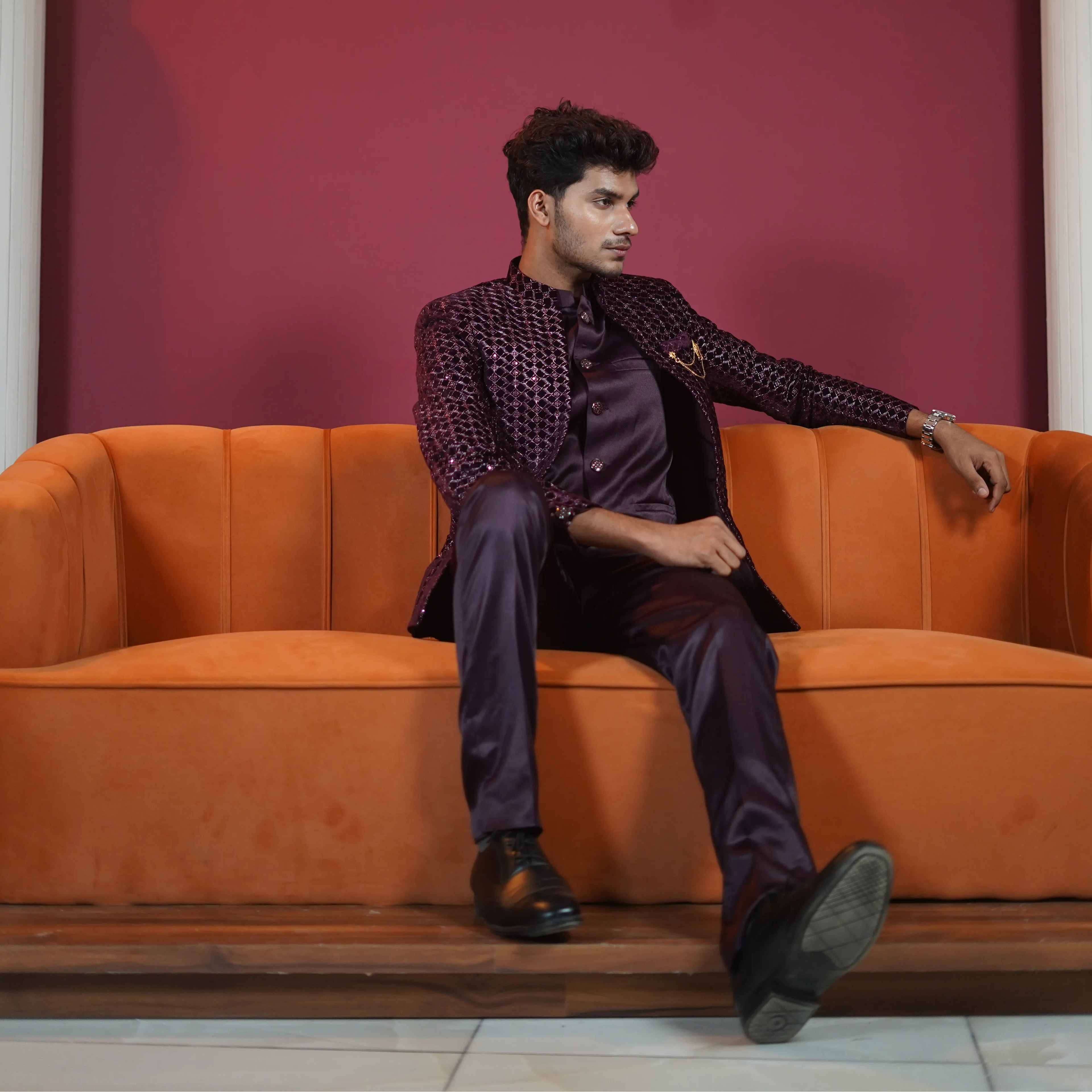 Wine Designer Jodhpuri Suit