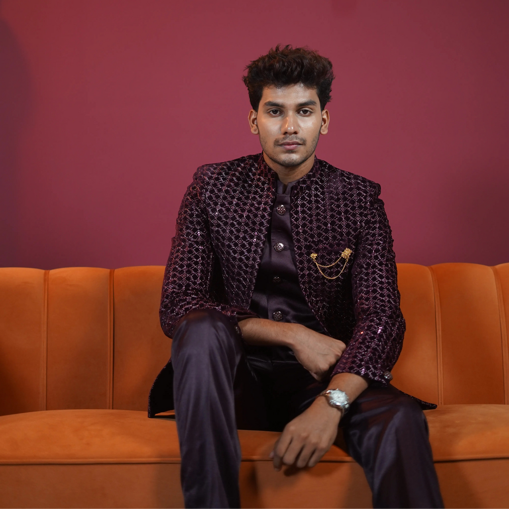 Wine Designer Jodhpuri Suit