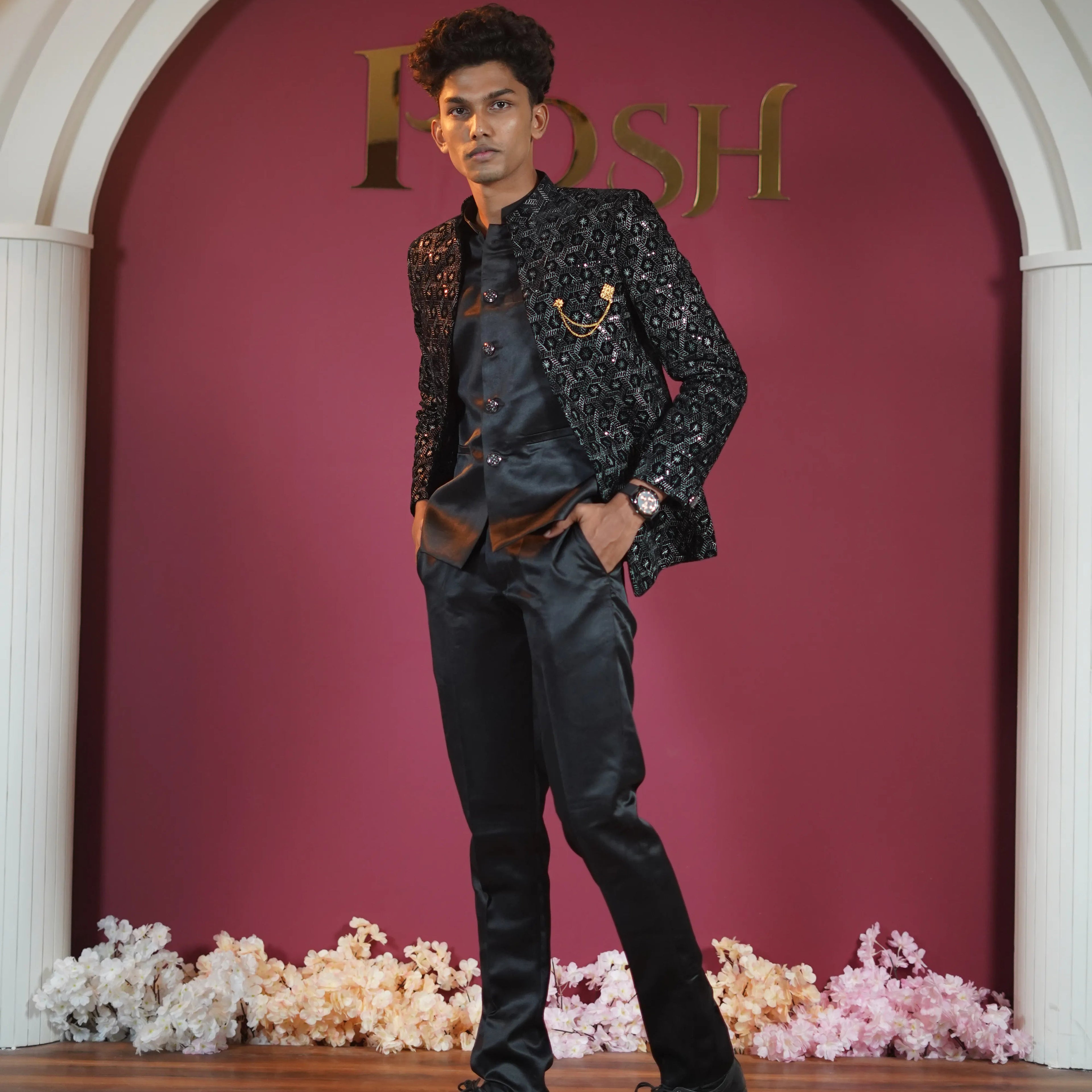 Black Designer Embroidered Jodhpuri Suit