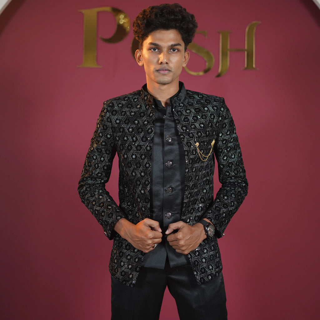Black Designer Embroidered Jodhpuri Suit