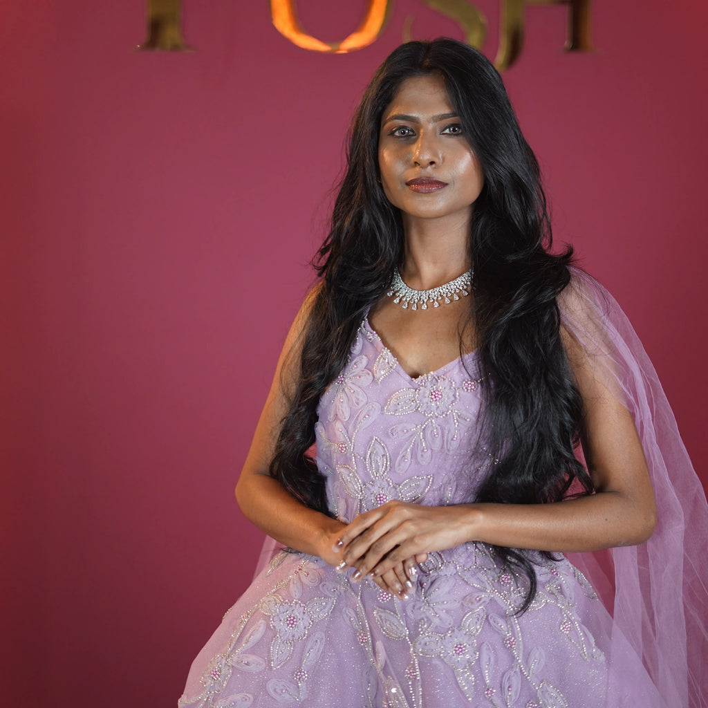 lavender princess bridal ball gown available at Posh Wedding Rental Kerala reception gown rental
