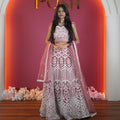 dusty rose designer bridal lehenga with heavy embroidery available at Posh Wedding Rental Kerala bridal lehenga rental