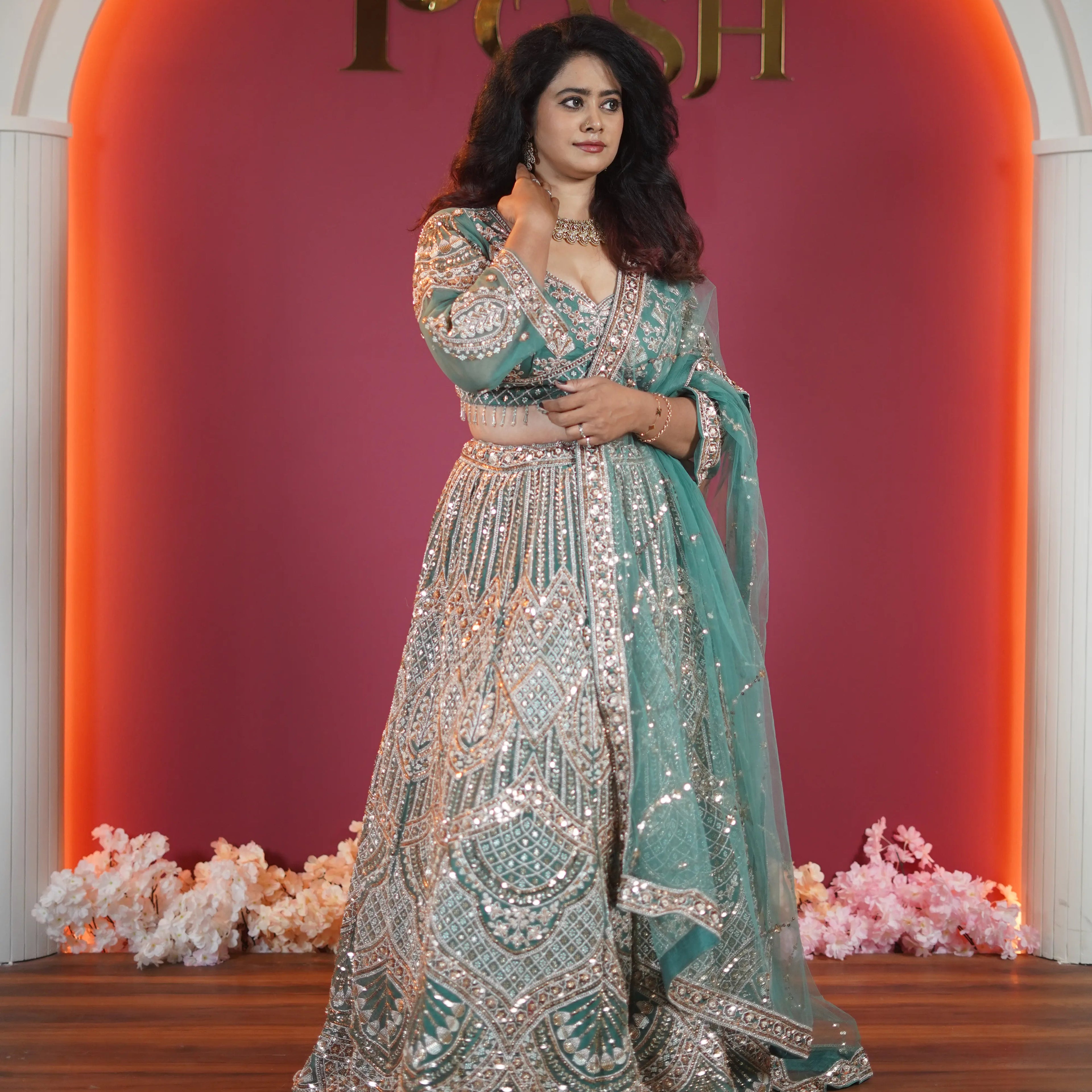Emerald Green Heavy Designer Bridal Lehenga