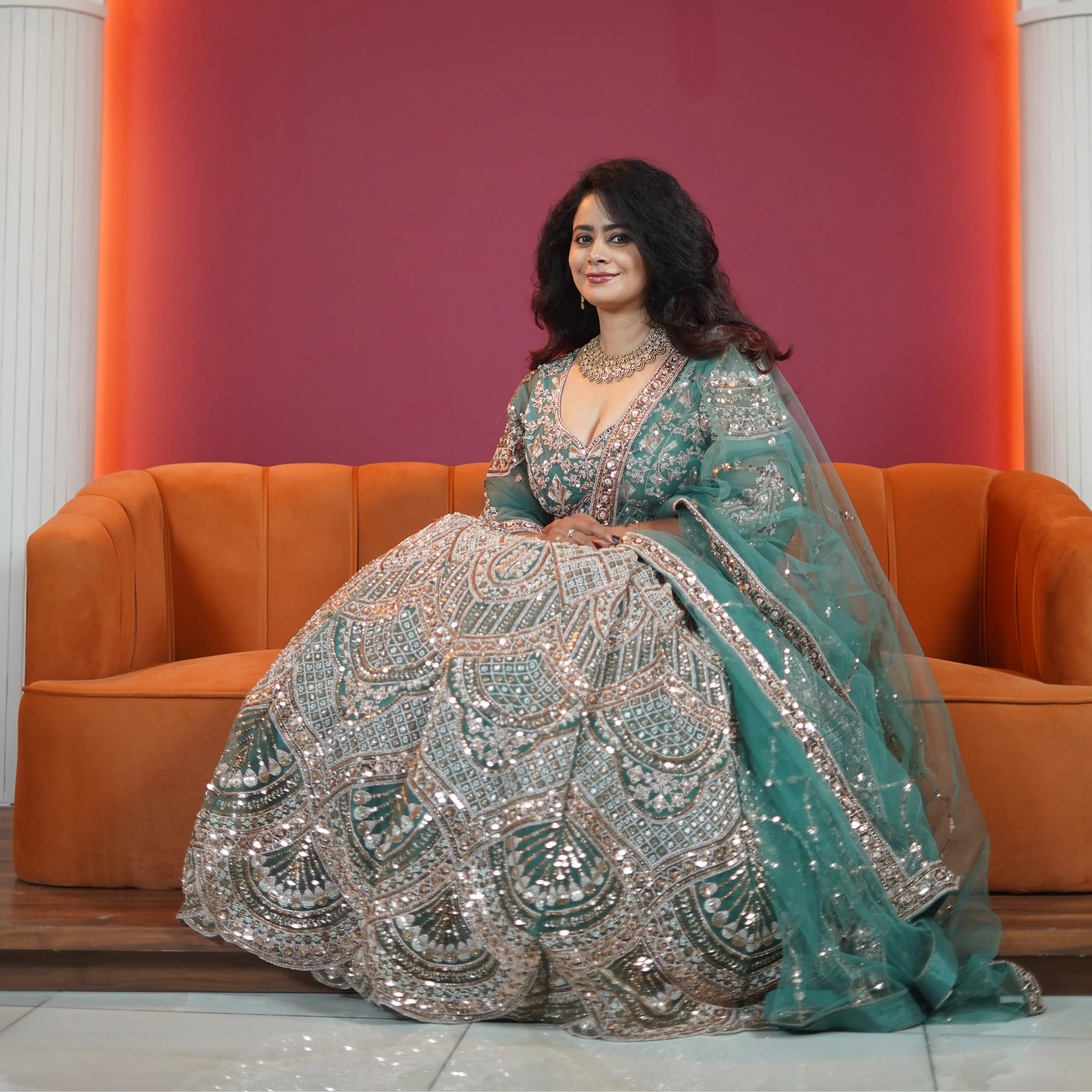 Emerald Green Heavy Designer Bridal Lehenga