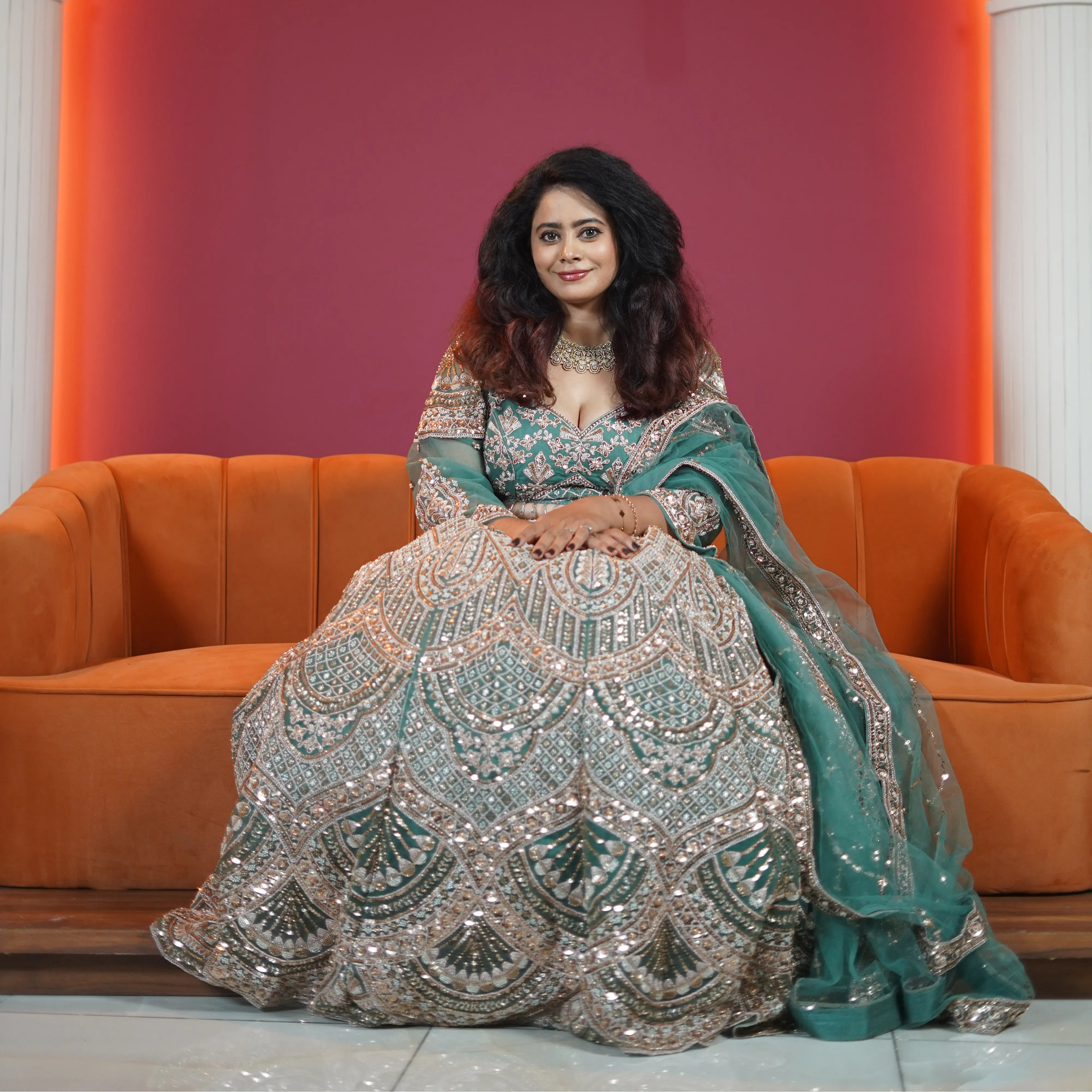 Emerald Green Heavy Designer Bridal Lehenga